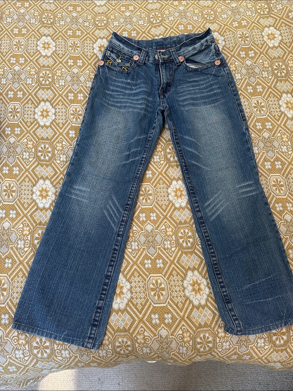 True Religion Women's Flared Wide-Leg Jeans in Faded Blue Denim